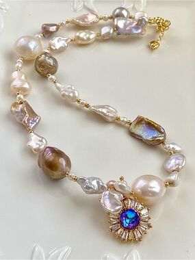 N320-Handmade Keshi, Edison And Coin  Freshwater Pearl Necklace